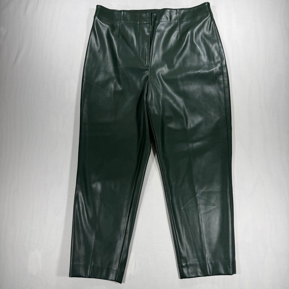 Ann Taylor Lana Faux Leather Tapered Pants Dark Green Forest 12P High Wisted